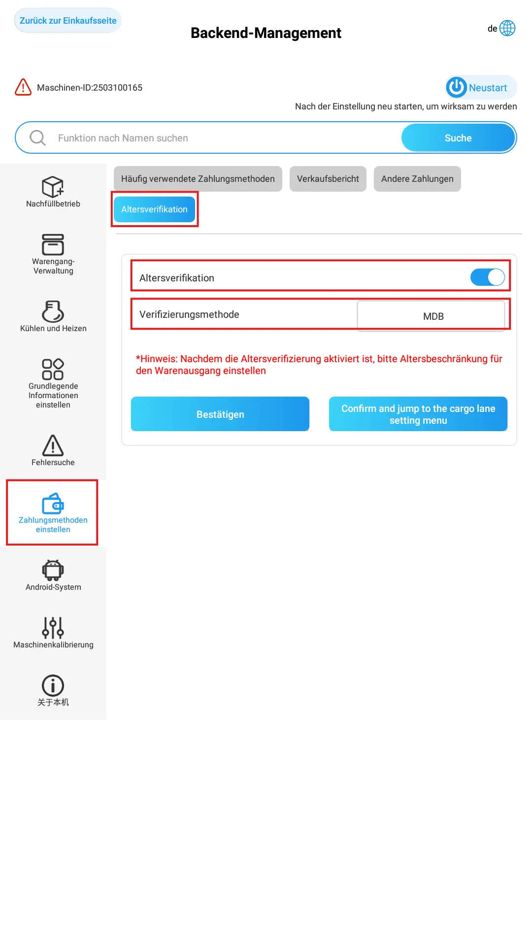 TCN payment methods: age verification